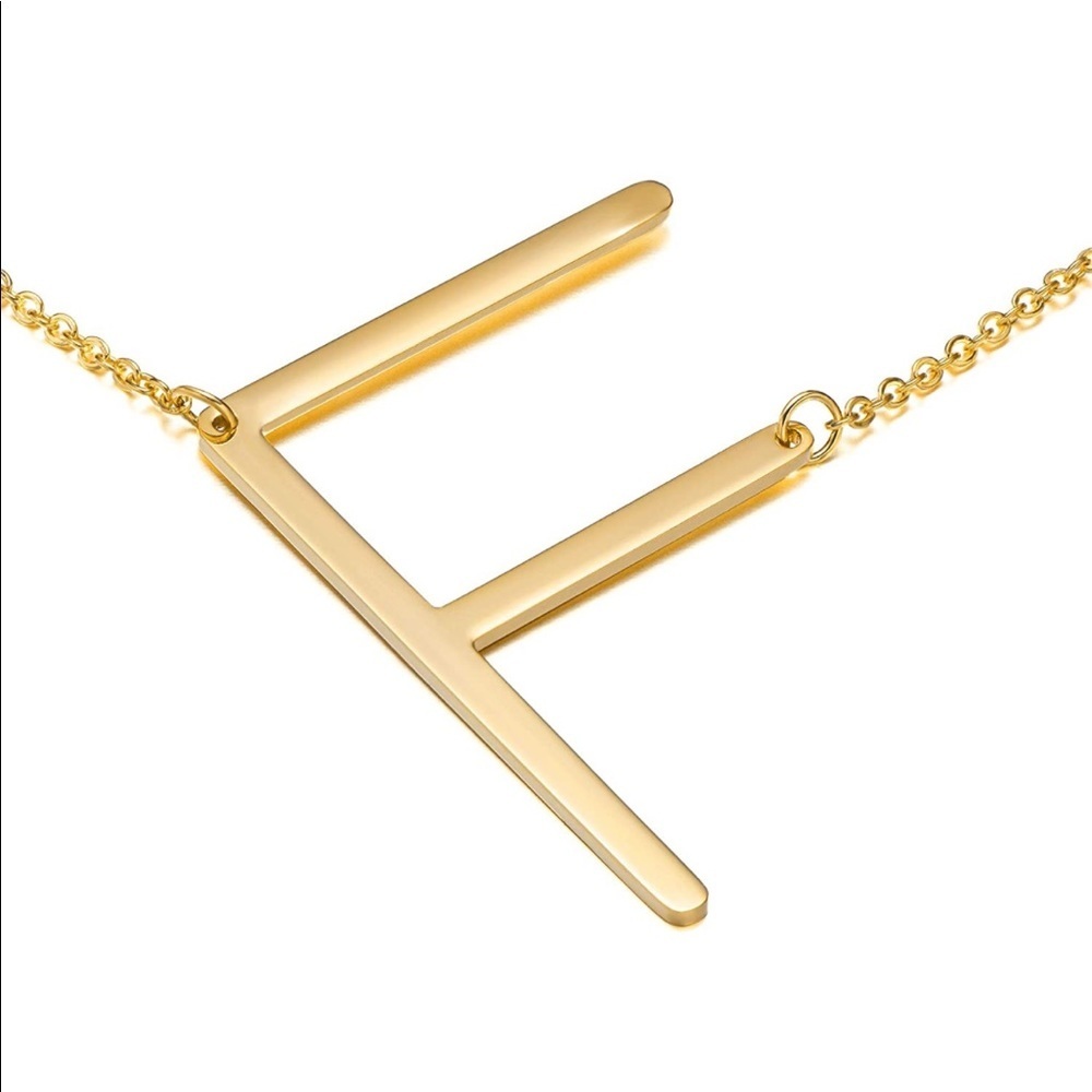 Large Gold Thin Initial Letter Necklace Charm Link F